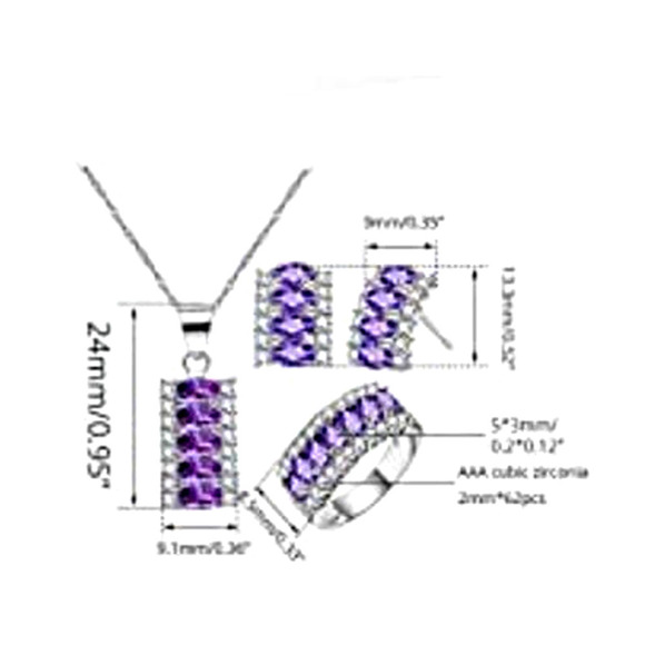 Amethyst Gems Platinum Plated Necklace Earring Ring CZ Cubic Rhinestone - Picture 7 of 8